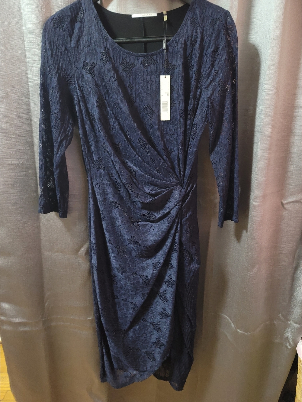 Tahari Navy Long Sleeve Lace Dress